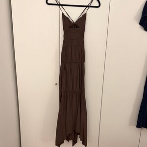 Sleeveless Brown Tiered Maxi Dress